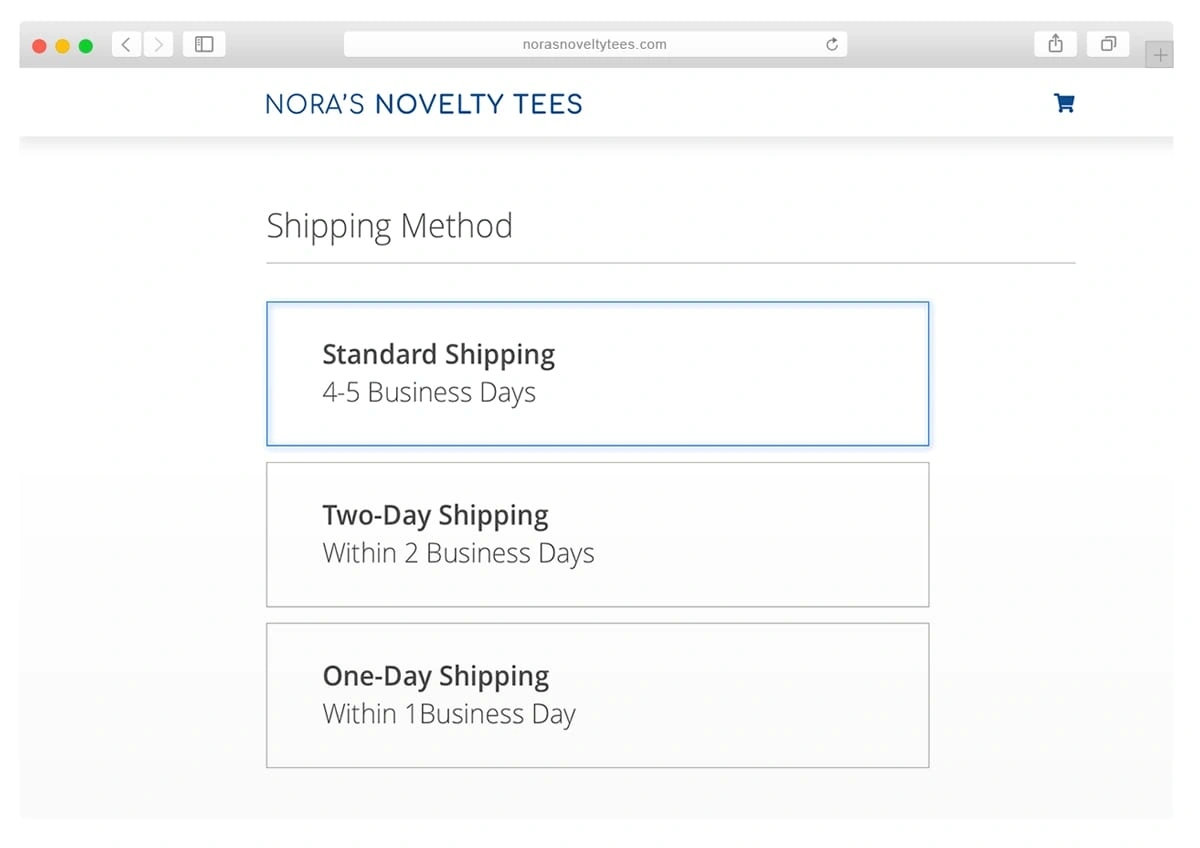 Example of shipping options