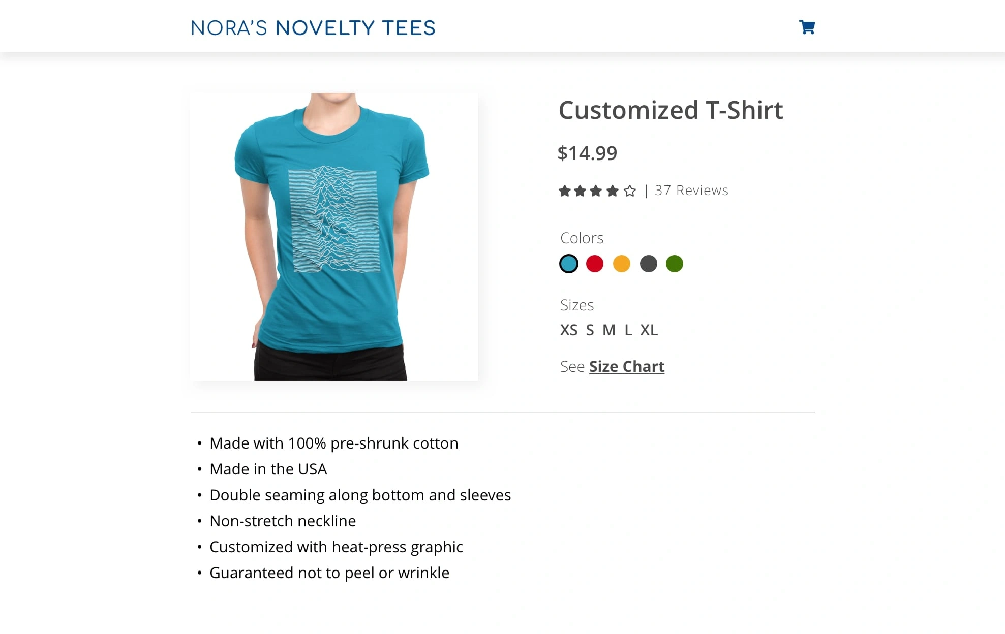 Detailed product descriptions for Nora's Novelty Tees